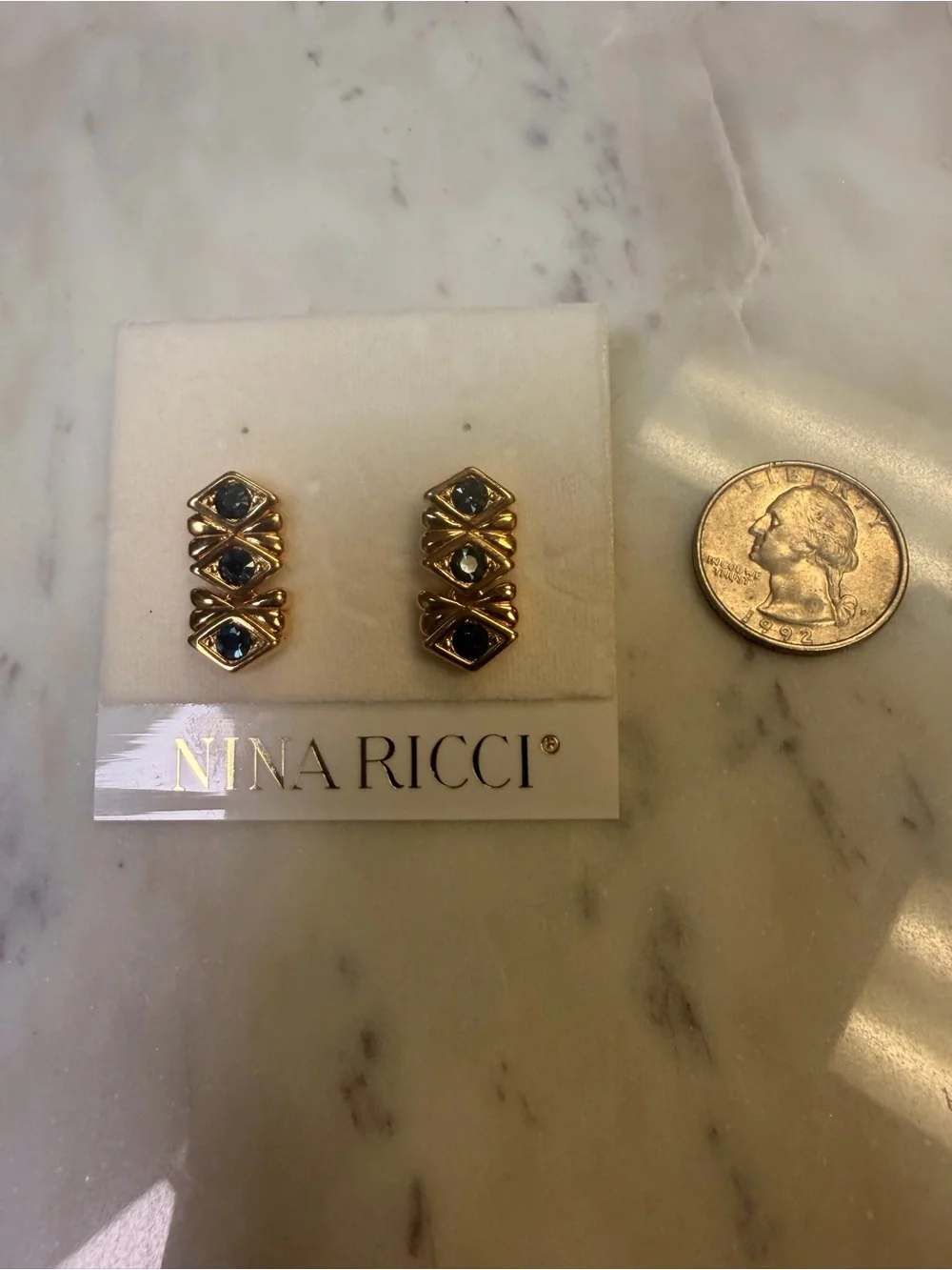 Nina Ricci Gold and Black Stacked Stud Earrings